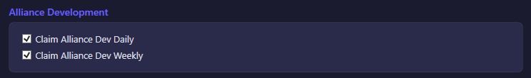 The Alliance Development section of the Alliance settings tab