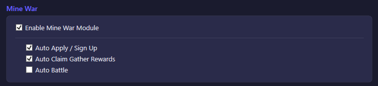 The Mine War section of the Alliance settings tab