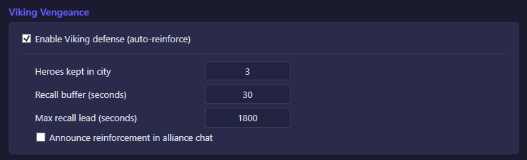 The Viking Vengeance section of the Alliance settings tab