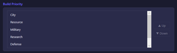 The Build Priority section of the Building settings tab