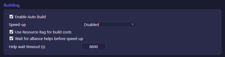 The Building section of the Building settings tab