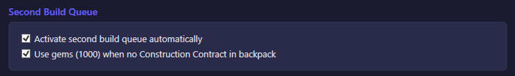 The Second Build Queue section of the Building settings tab