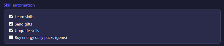 Skill automation section of the Expert settings tab
