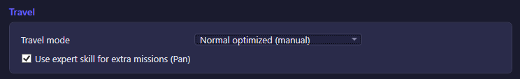Travel section of the Expert settings tab