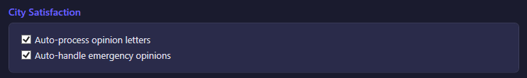 The City Satisfaction section of the City Admin settings tab