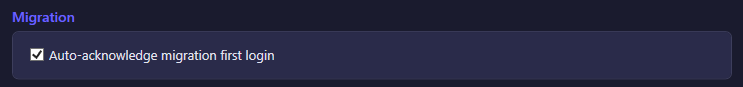 The Migration section of the City Admin settings tab