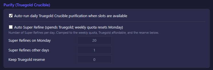 The Purify section of the Daily settings tab