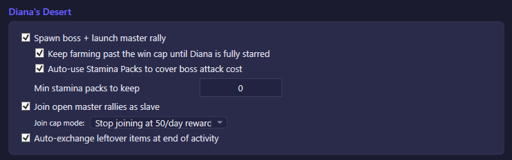 Diana's Desert settings