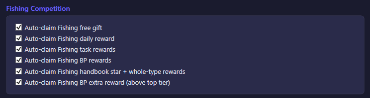 Fishing Competition settings