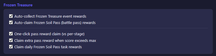 Frozen Treasure settings