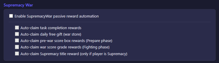 Supremacy War settings