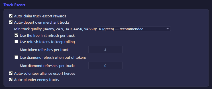 Truck Escort settings