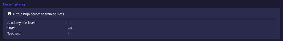 Hero Training section of the Heroes settings tab