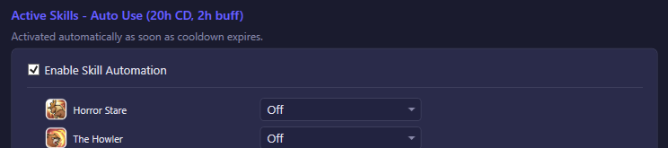 Active Skills - Auto Use section