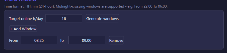 Time format note for offline windows