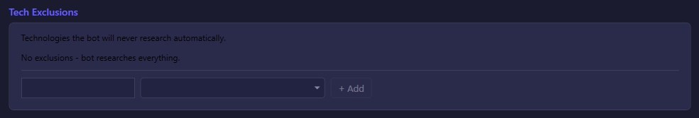 The Tech Exclusions section of the Science settings tab