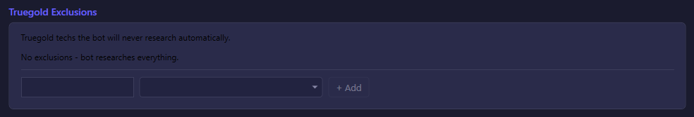 The Truegold Exclusions section of the SparScience settings tab