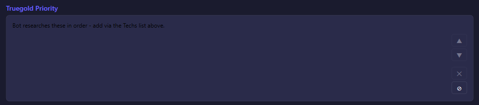 The Truegold Priority section of the SparScience settings tab