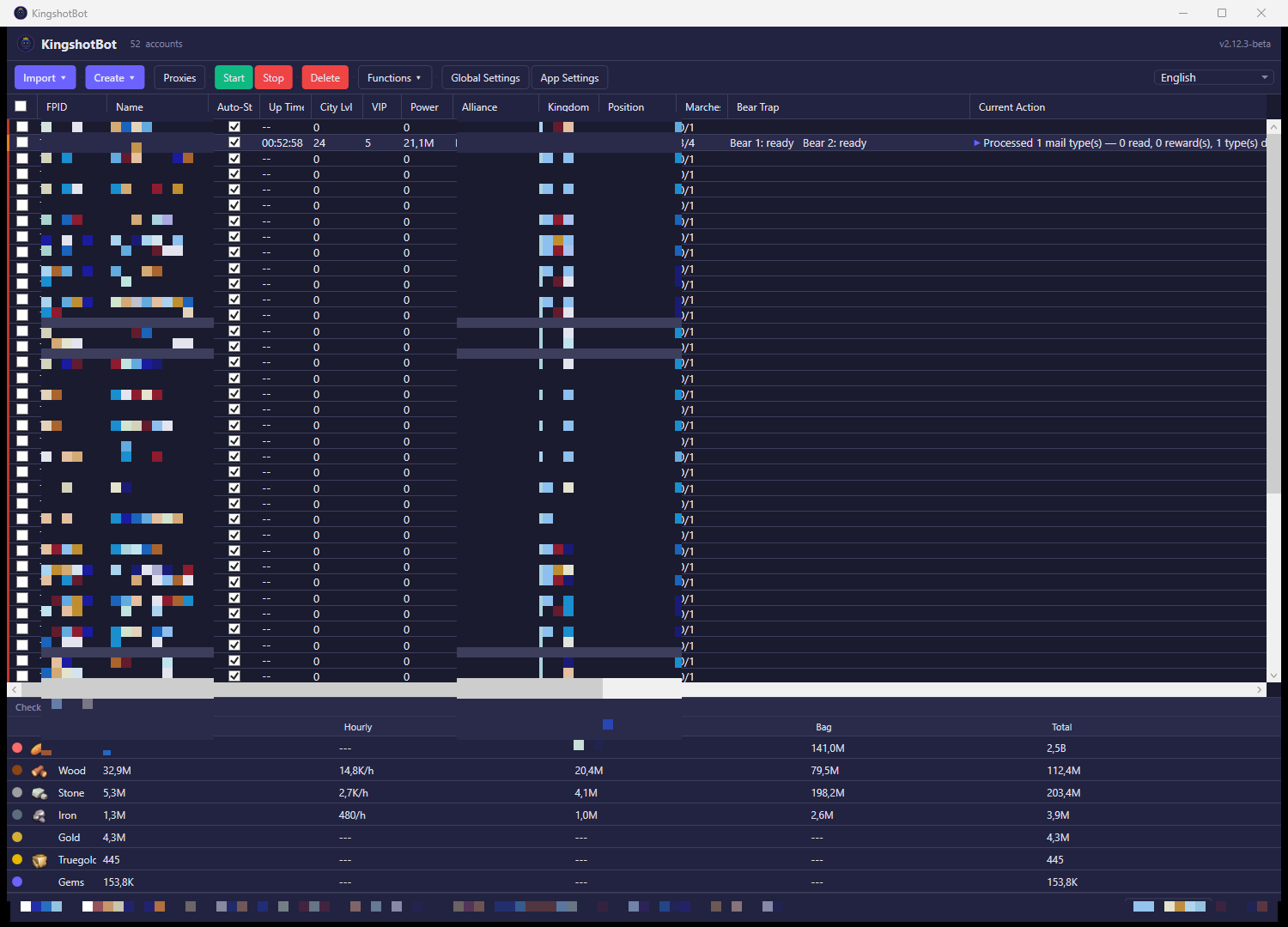 The main window listing every linked account